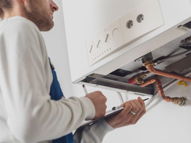 Técnico reparando una caldera 